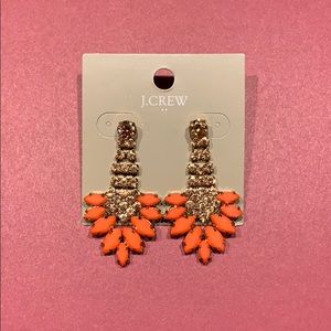 JCrew Coral and Gold Crystal Dangle Earrings